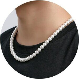 Pearl Necklace for Men 8mm White Mens Pearl Choker Necklace Trendy for Men